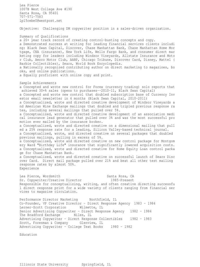 Expert DM Copywriter Resume | PDF | Direct Marketing | Promotion And ...
