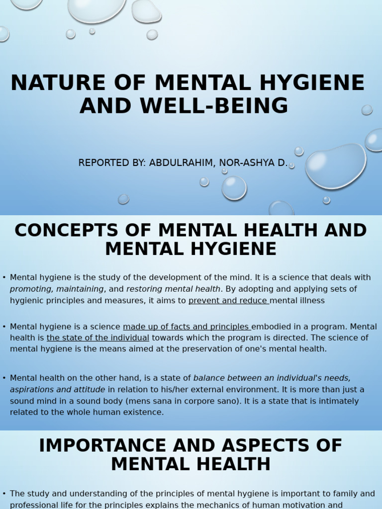 Nature of Mental Hygiene and Well Being2 | PDF | Mental Health | Mind