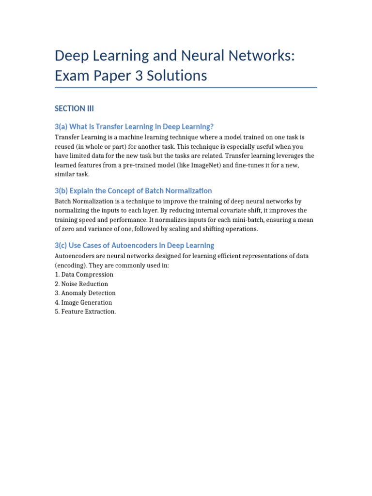 Deep Learning Paper 3 Solutions | PDF