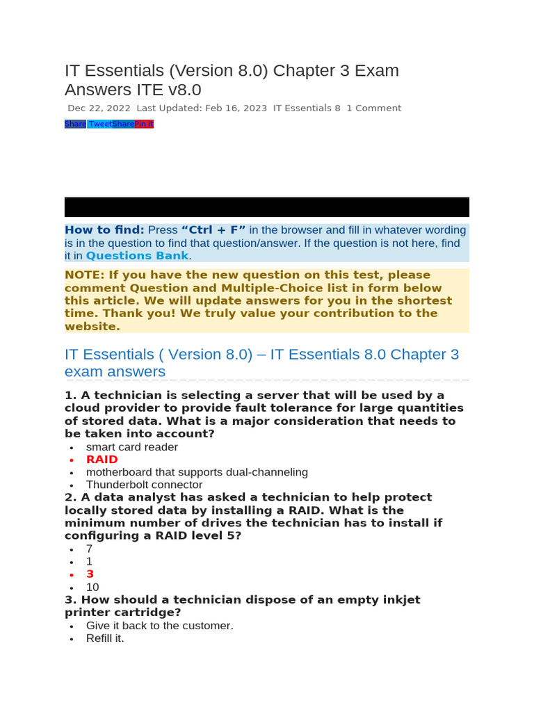 IT Essentials 8.0 Chapter 3 Exam Answers | PDF | Bios | Hdmi