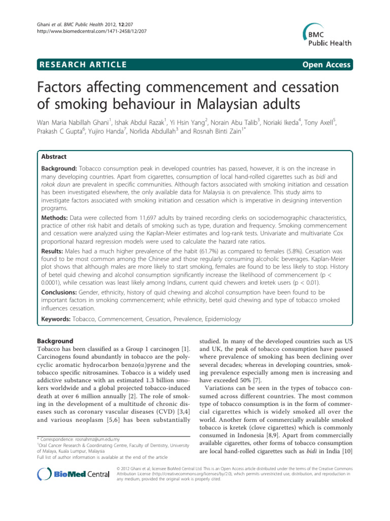 Factors Affecting Commencement and Cessation of Smoking Behaviour in ...