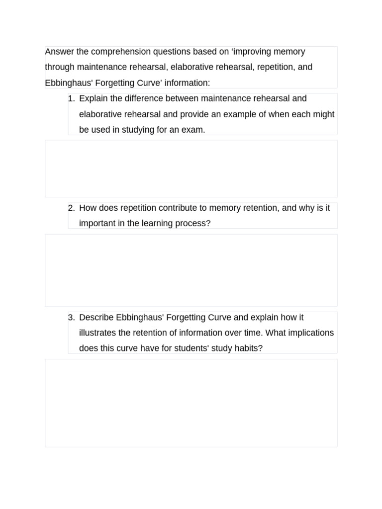 Comprehension Questions On Improving Memory | PDF