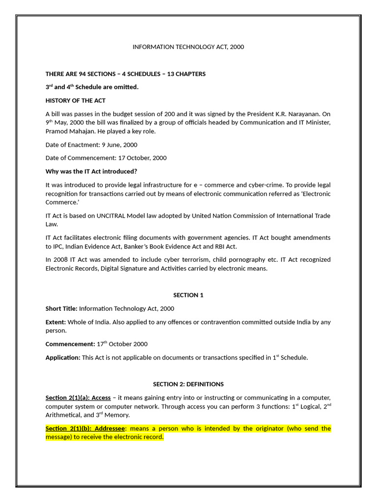 Overview of the IT Act 2000 | PDF | Public Key Cryptography | Computer Data  Storage