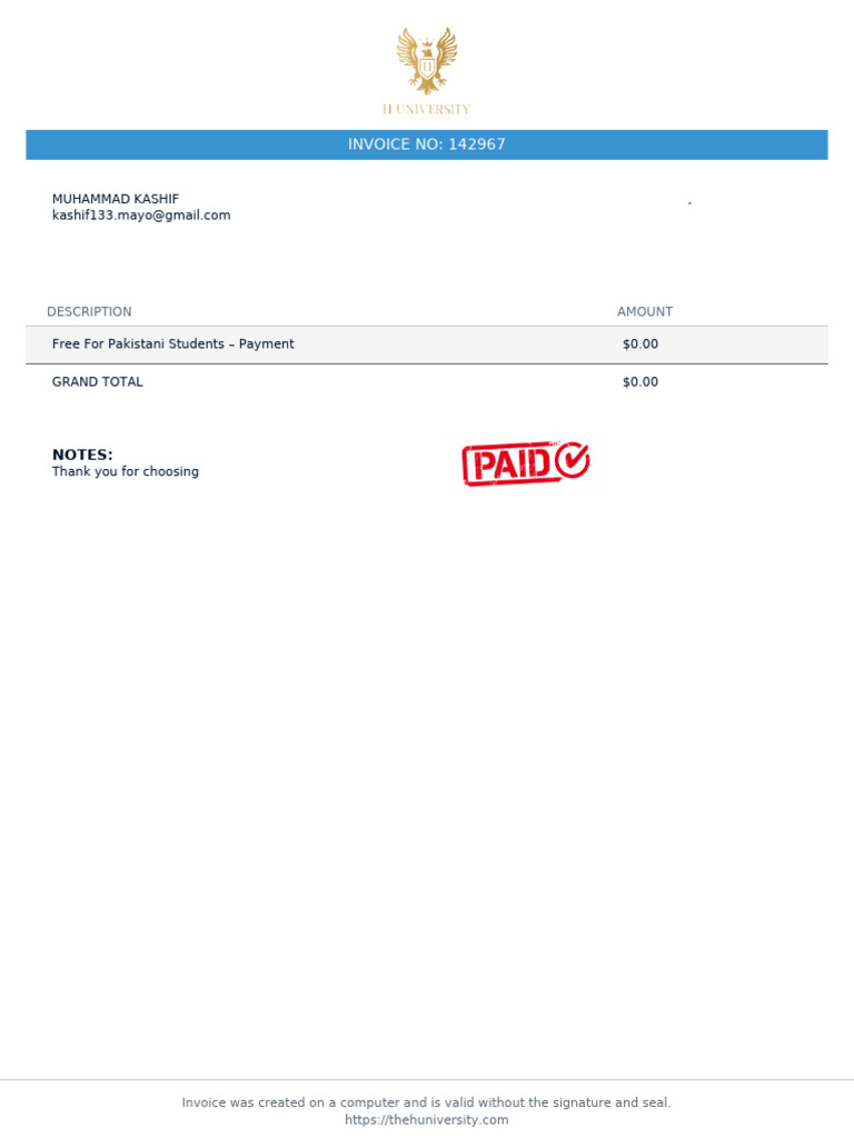Free Invoice for Pakistani Students | PDF