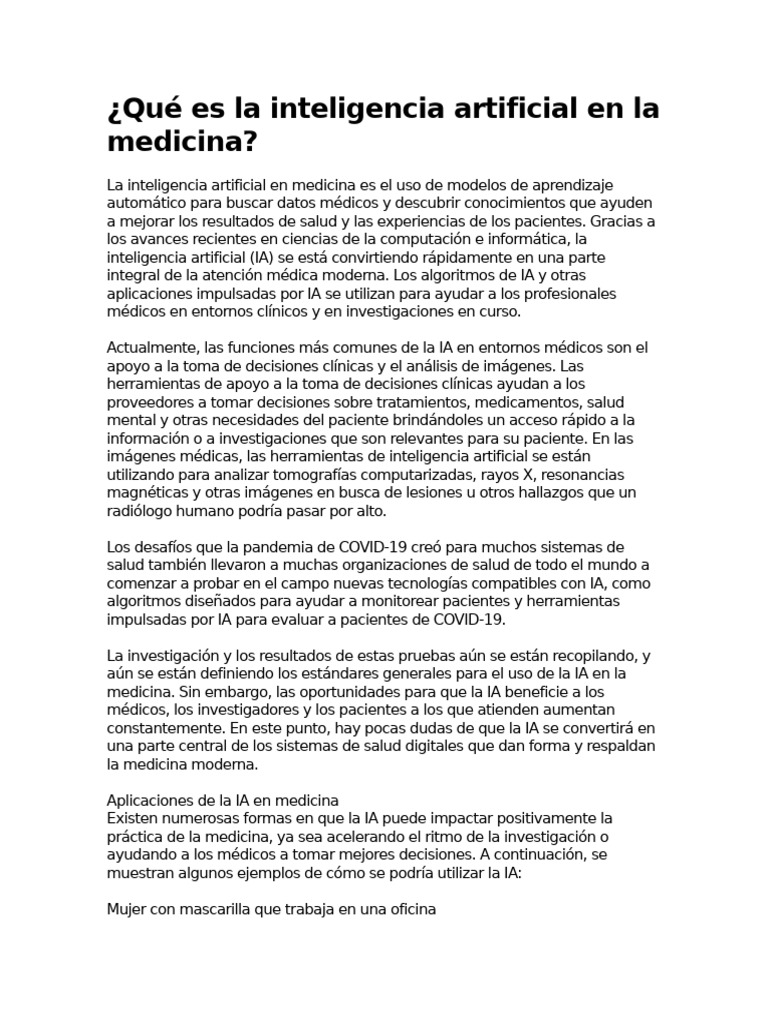 Qué es la inteligencia artificial en la medicina | PDF | Inteligencia ...