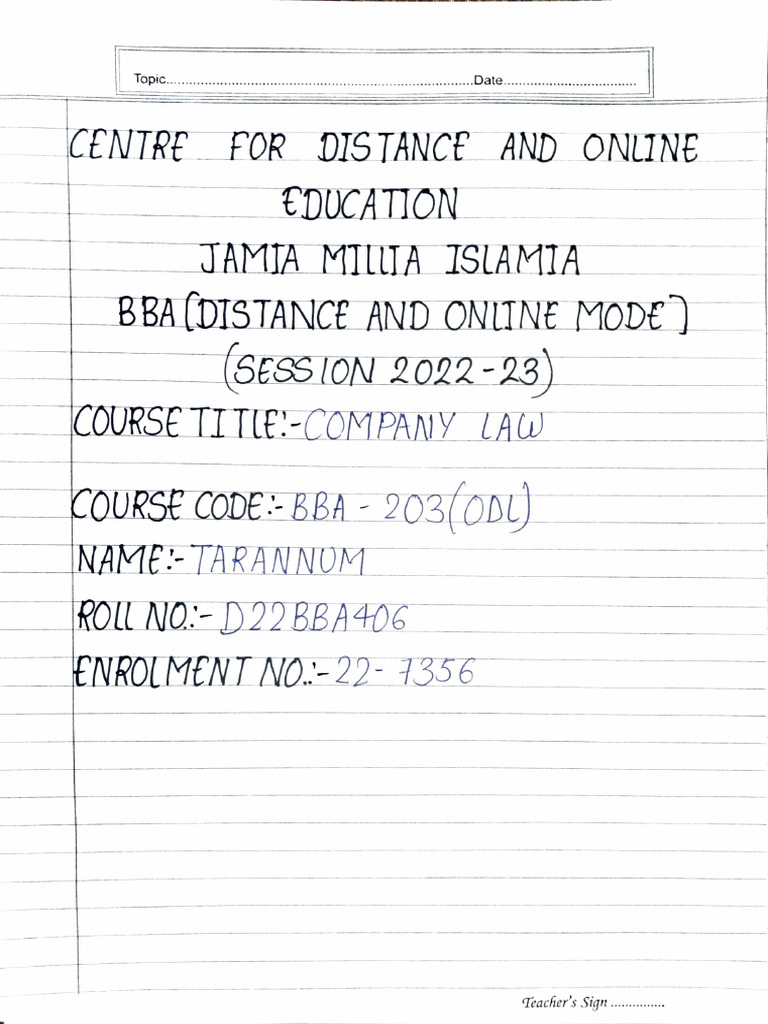 BBA Company Law Course Guide | PDF
