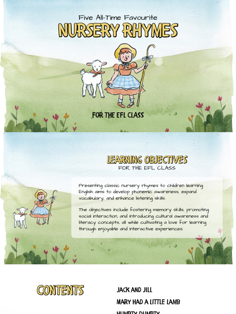 Five Nursery Rhymes For The EFL Class Presentation in Colourful ...