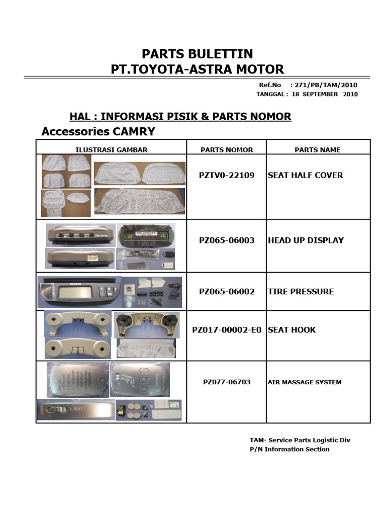 Parts Bulletin Blank 271acccamry | PDF