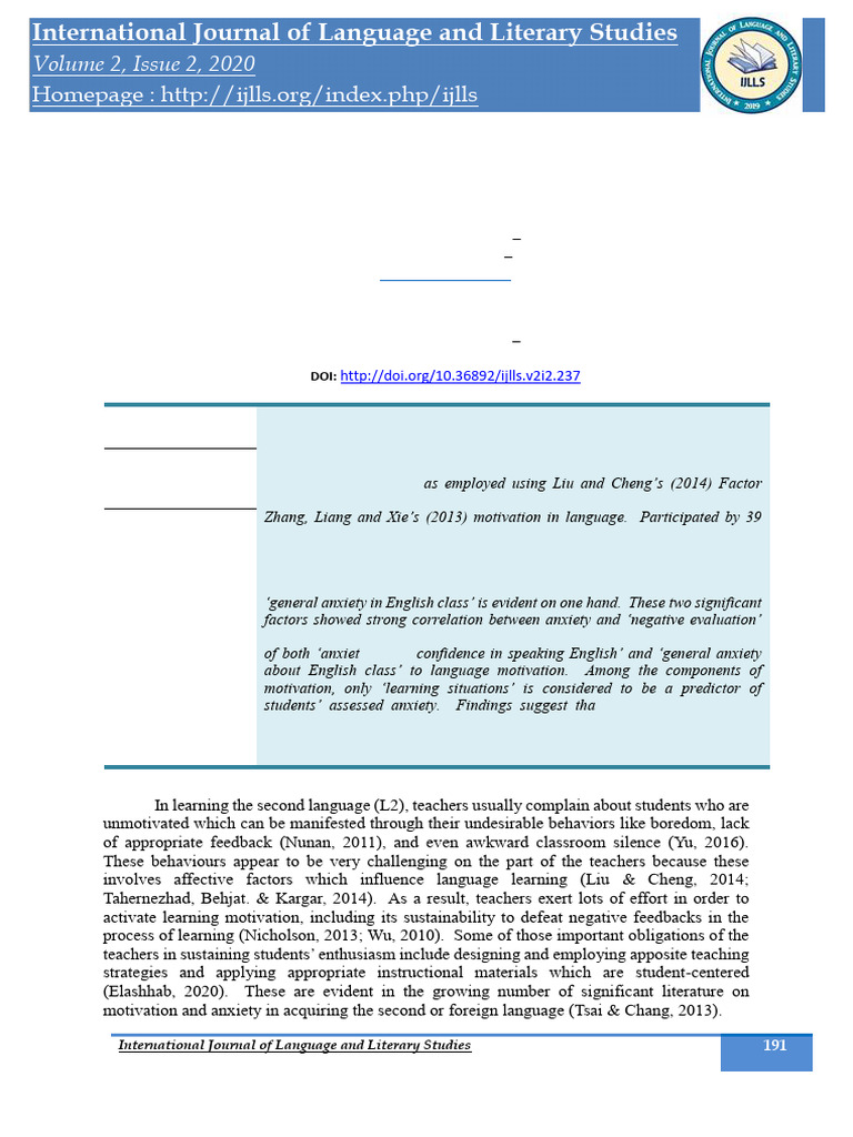 Relationship Between Anxiety in Second Language Learning and Motivation ...