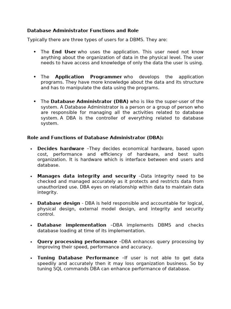 Database Administrator Functions and Role | PDF | Databases | Cloud ...