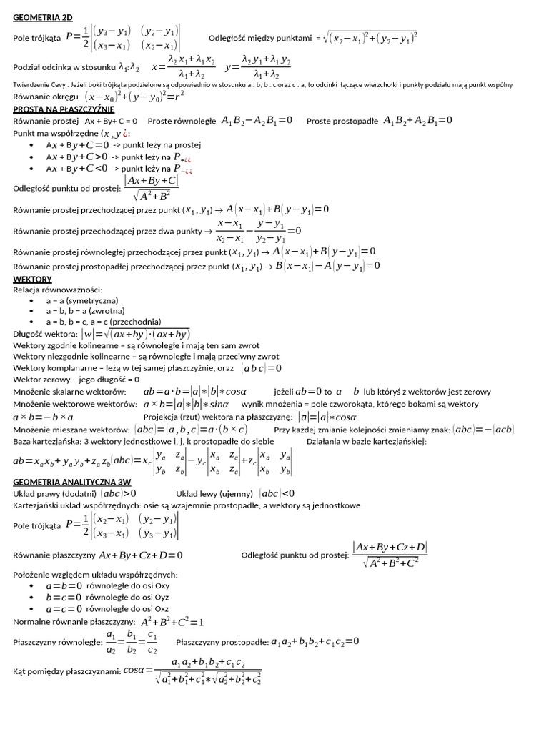 Algebra - Wzory 1 Semestr | PDF
