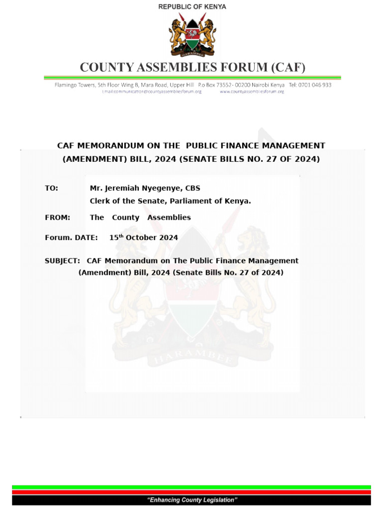 CAF Memo on Public Finance Bill 2024 | PDF | Taxes | Bill (Law)