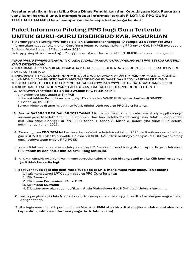Informasi PPG Guru Tertentu Tahap 3 | PDF