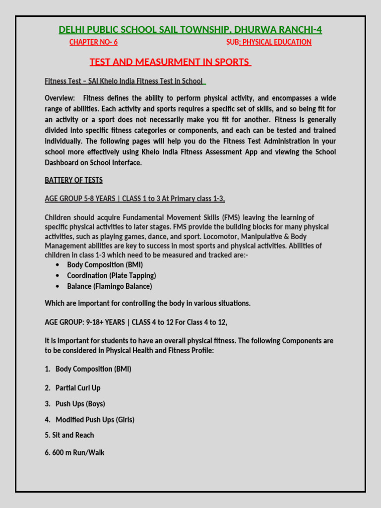 CLASS 12 PHYSICAL EDUCATION CH 6 TEST AND MEASUREMENT IN SPORTS visual data 8