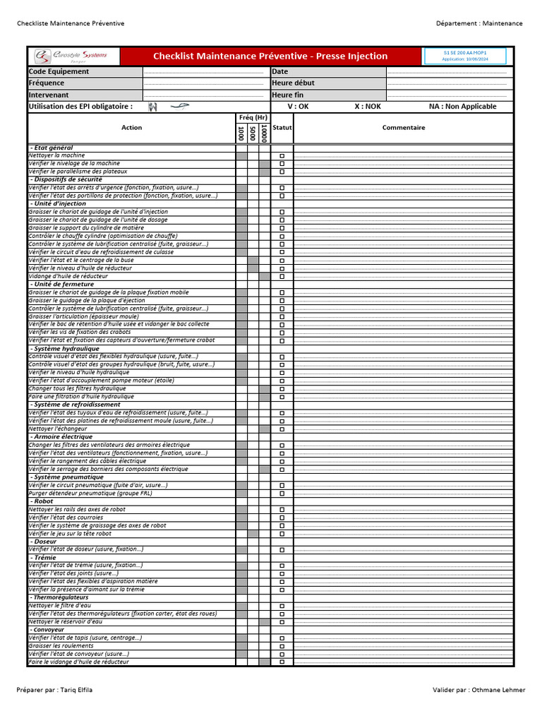 Checklist Maintenance Presse Injection | PDF | Ingénierie mécanique
