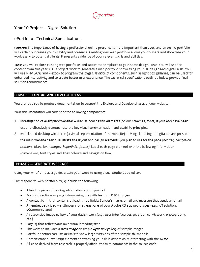 Year 10 Web Portfolio Project Guide | PDF | Websites | Usability
