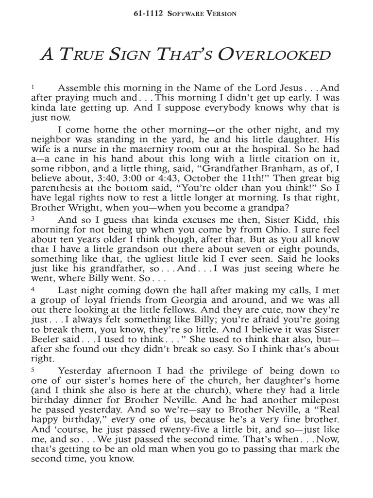 61-1112 A True Sign Thats Overlooked VGR | PDF | Elijah