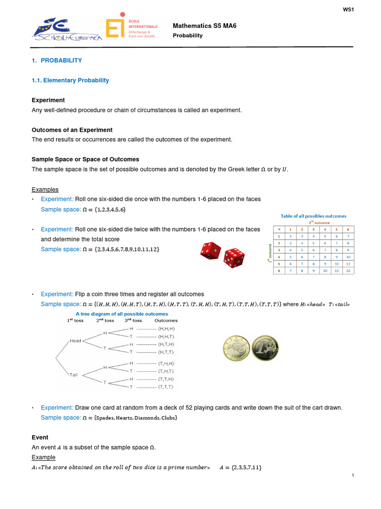 1 - Worksheet 1 - Probability | PDF | Probability | Mathematical Concepts