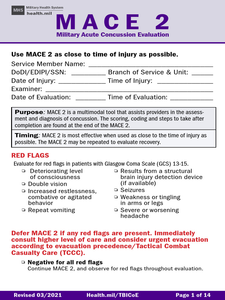 MACE 2 Concussion Evaluation Guide | PDF | Concussion | Vertigo