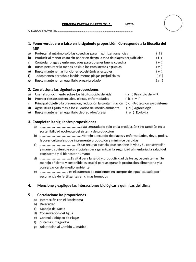 Primera Parcial de Ecologia | PDF | Agricultura | Biodiversidad