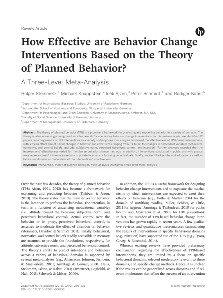 Effectiveness of TPB-Based Interventions | PDF | Attitude (Psychology ...