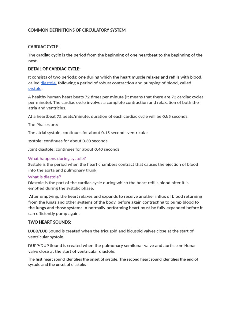 Terms of Circulatory System | PDF | Diastole | Blood Pressure