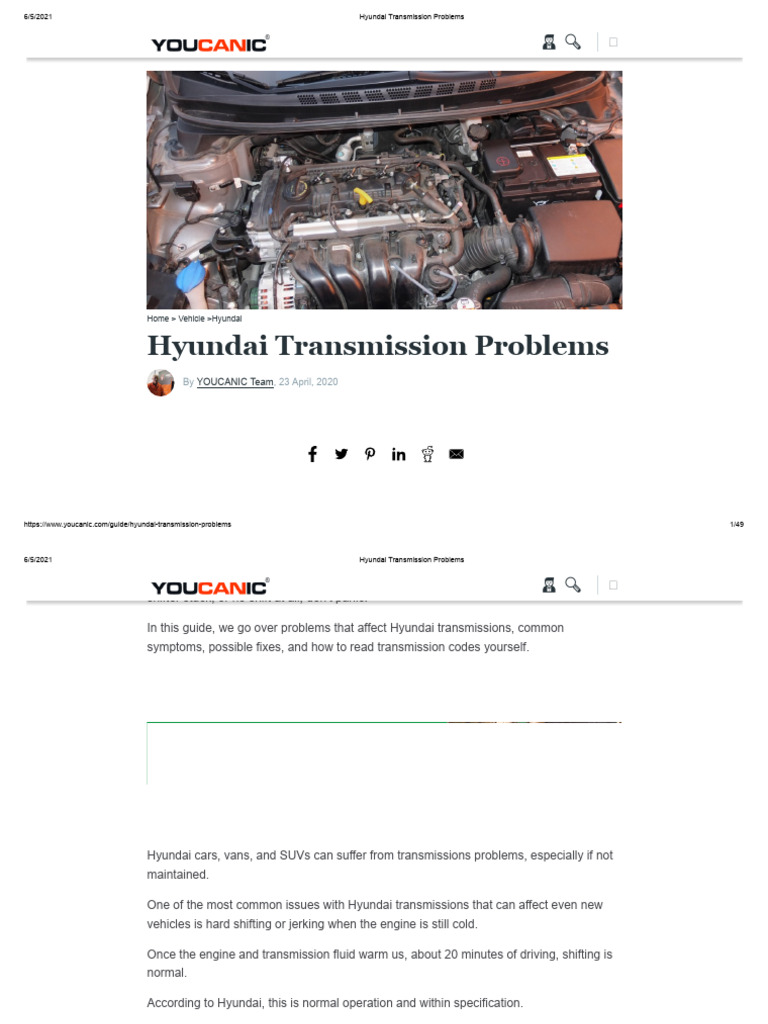 Hyundai Transmission Problems | PDF | Automatic Transmission | Vehicle ...