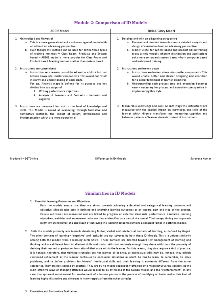 ID Models: ADDIE vs. Dick & Carey | PDF | Instructional Design | Learning