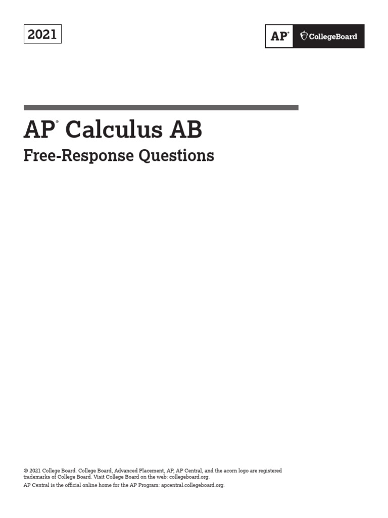 AP Calculus AB 2021 Free-Response Questions | PDF | Mathematics | Calculus