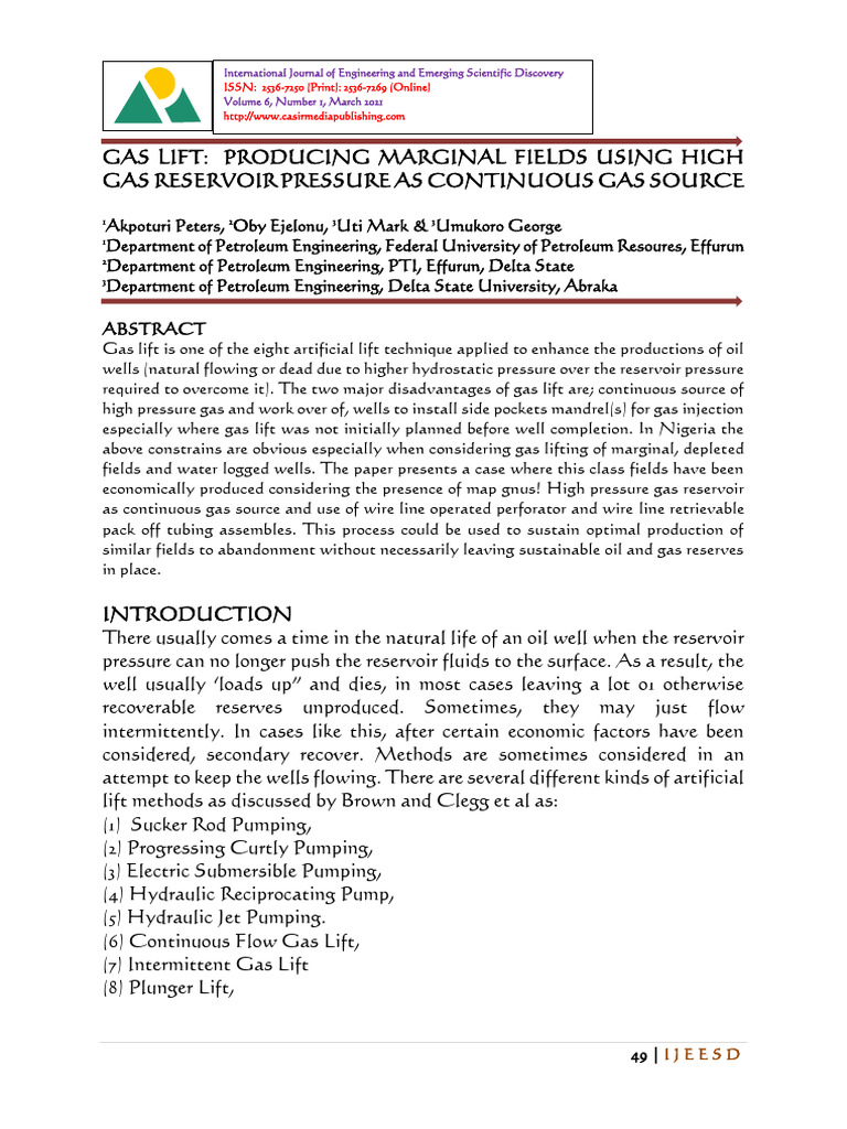 Gas Lift for Marginal Well Production | PDF | Mechanical Engineering ...