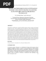 Design and Implementation of E-Passport Scheme Using Cryptographic Algorithm Along With Multimodal Biometrics Technology