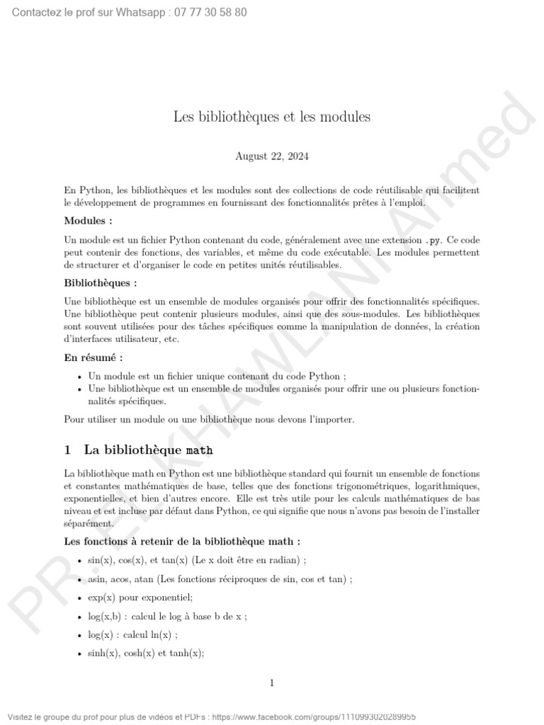 Bibliothèques et modules en Python | PDF | Bibliothèque logicielle ...