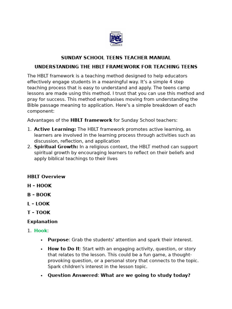 Sunday School Teacher Manual | PDF | Learning | Teaching Method