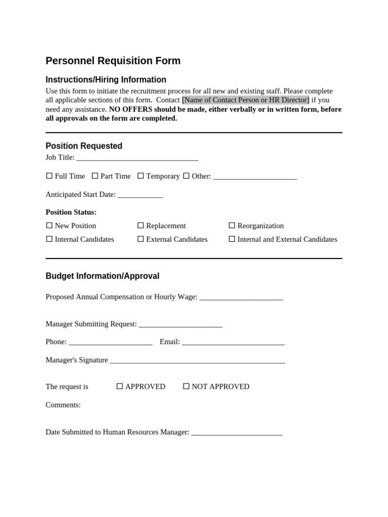 Personnel Requisition Form Template | PDF | Career & Growth | Business