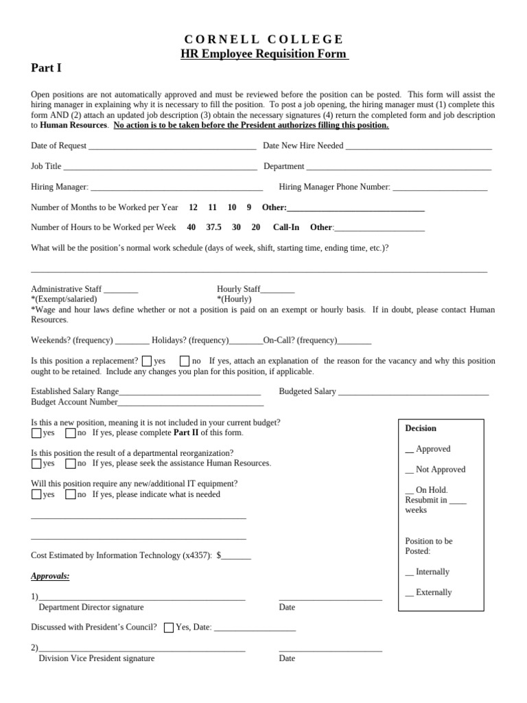 Cornell HR Employee Requisition Form | PDF | Salary | Employment