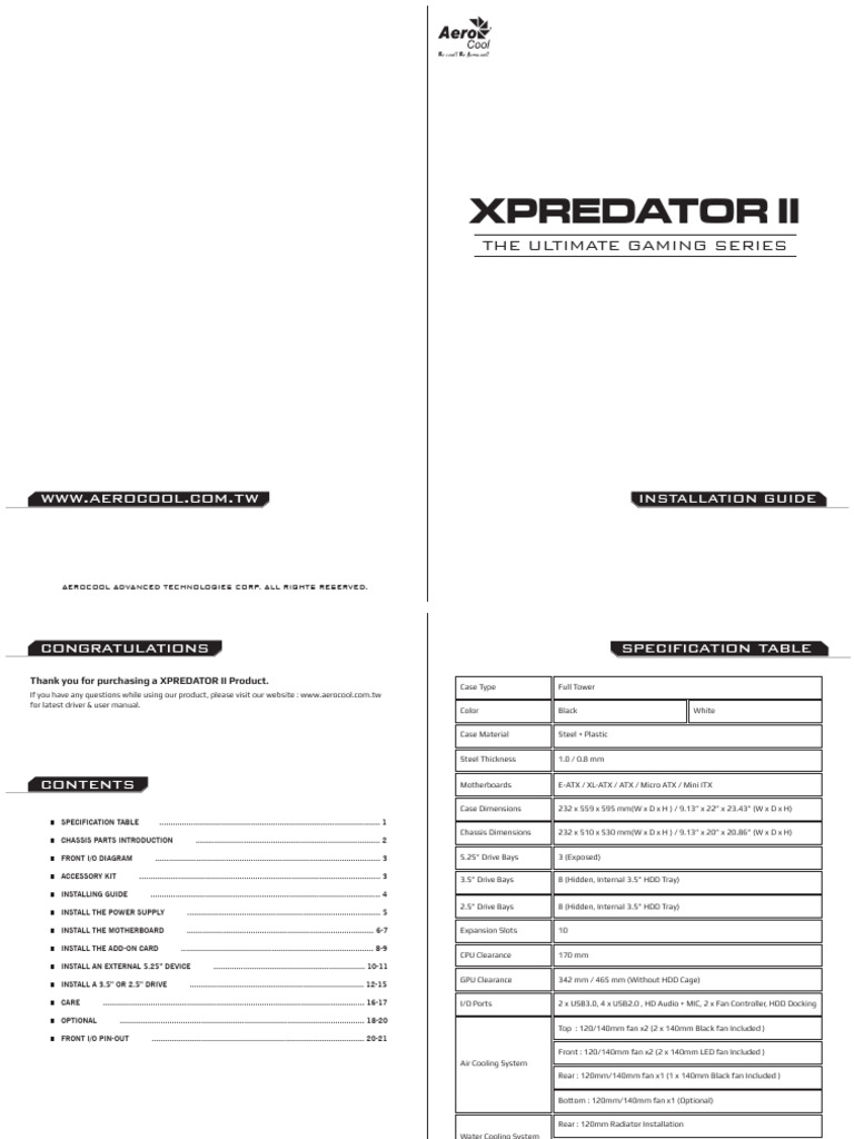 Aerocool xpredator ii big tower schwarz bedienungsanleitung 0bb957 pdf