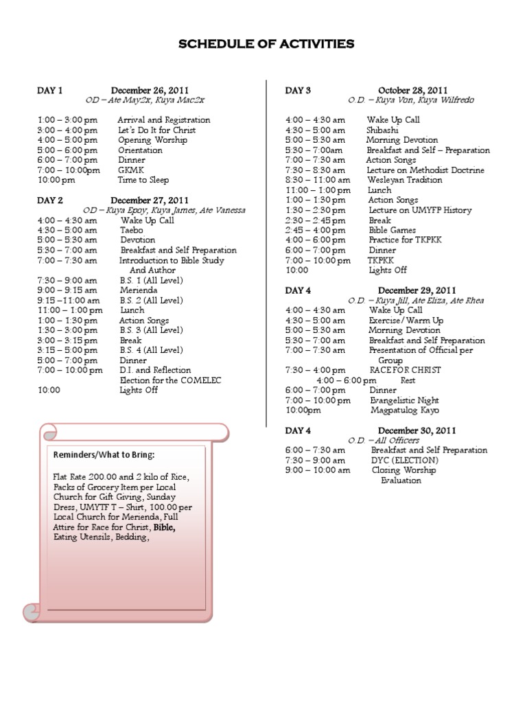 Schedule of Activities | PDF