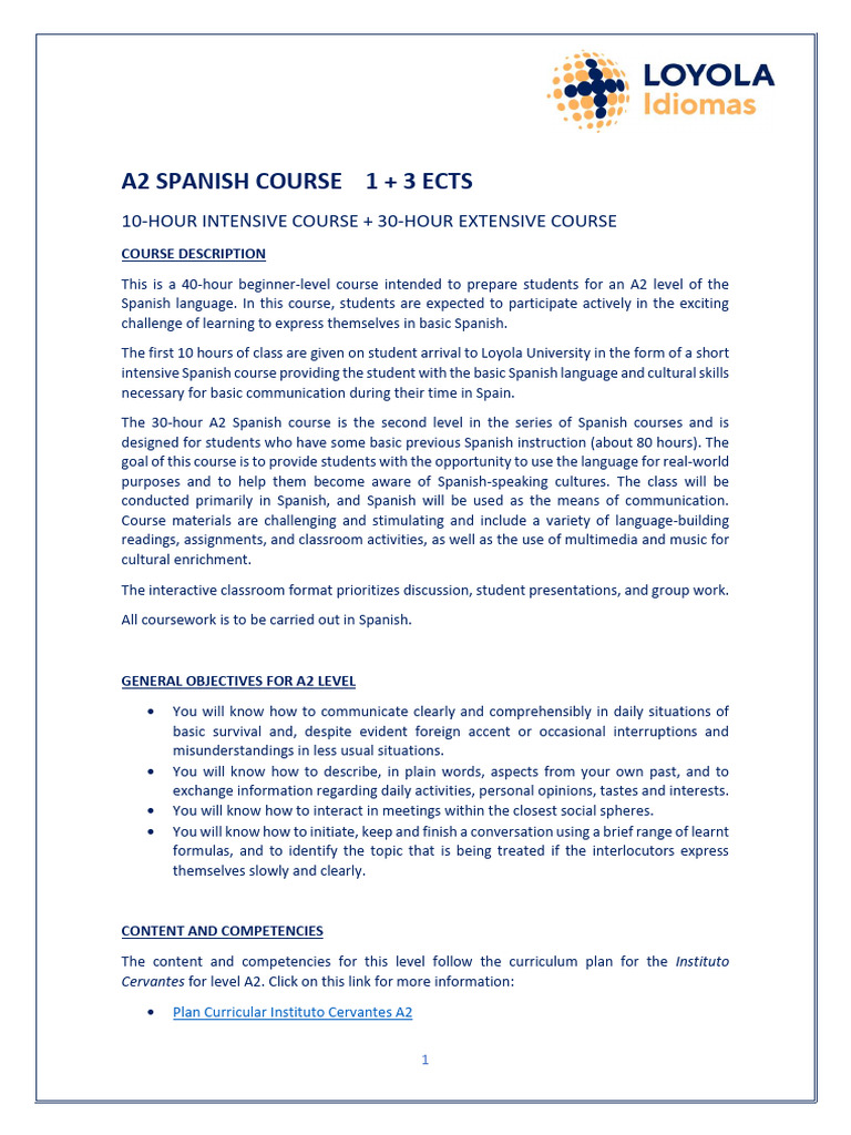 A2 Spanish Course Syllabus Overview | PDF | Verb | Grammatical Tense