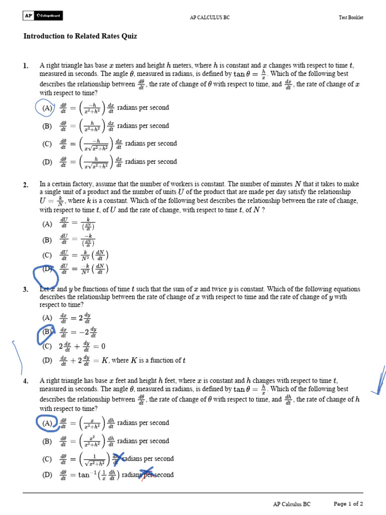 Introductionto Related Rates Quiz | PDF | Derivative | Gases