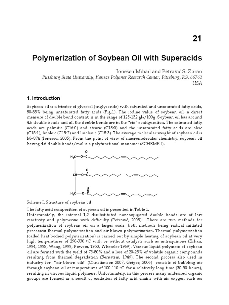 InTechPolymerization of Soybean Oil With Super Acids PDF Polymerization Chemical Reactions