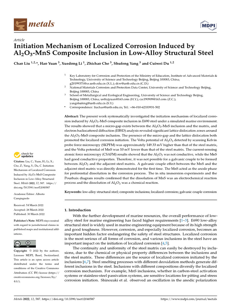 Initiation Mechanism of Localized Corrosion Induce | PDF | Corrosion ...