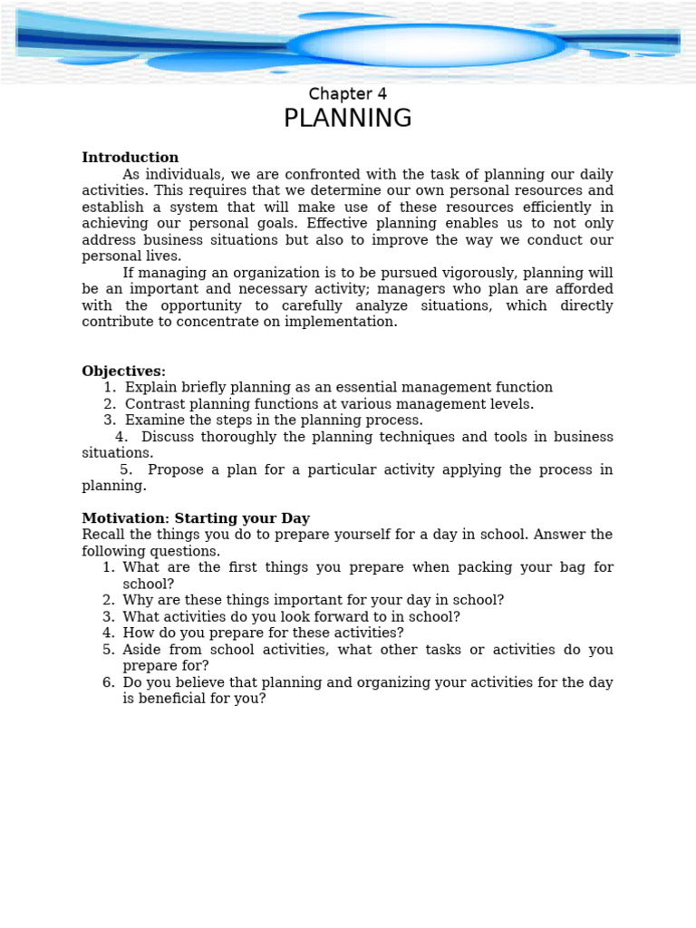 Effective Planning in Management | PDF | Goal | Strategic Planning