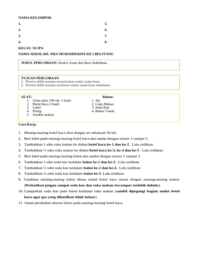 LKPD Reaksi Asam Basa Sederhana | PDF