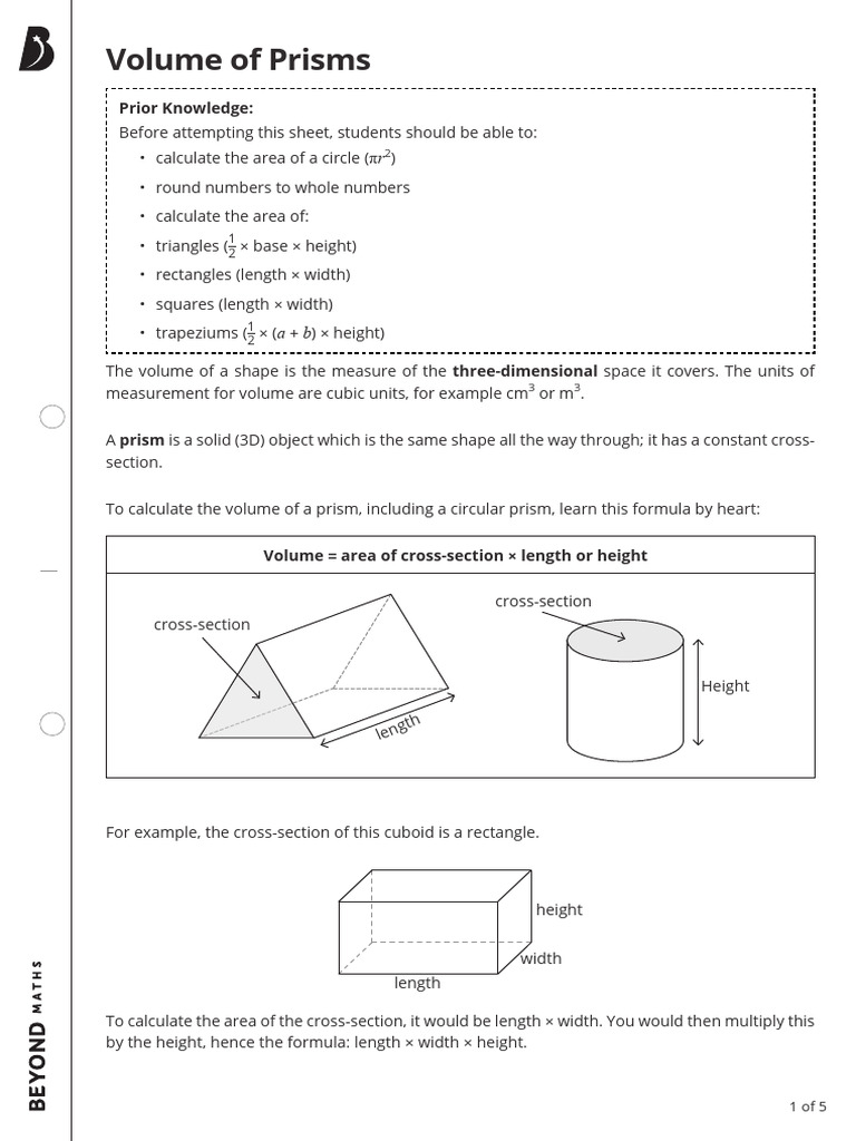 KS3 Maths: Volume of Prisms | PDF | Area | Length