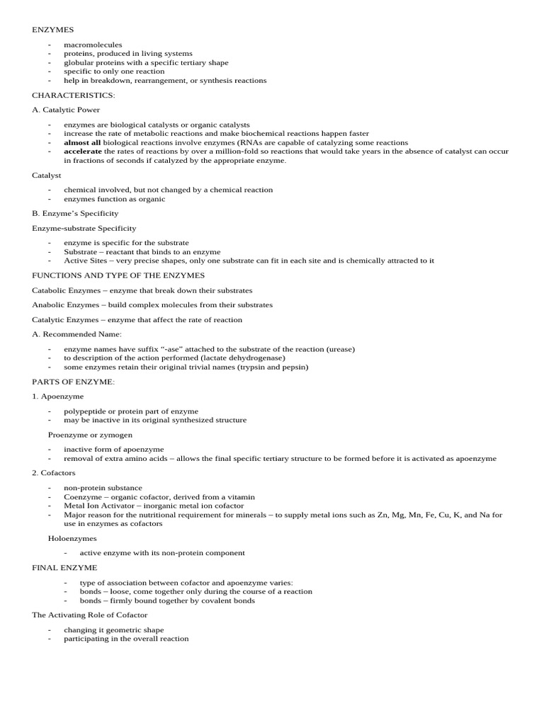 Enzymes Pdf Enzyme Cofactor Biochemistry