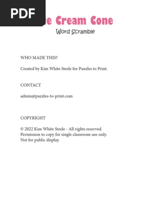 Ice Cream Cone Word Scramble