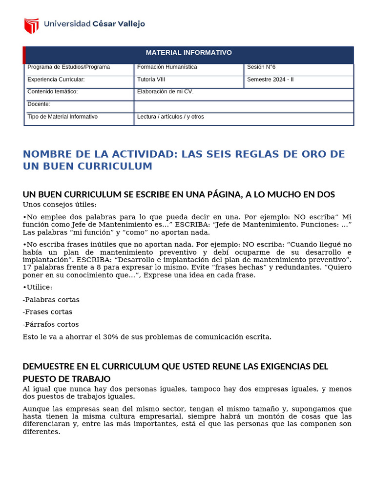 Seis Reglas para un Buen Curriculum | PDF | Plan de estudios | Color