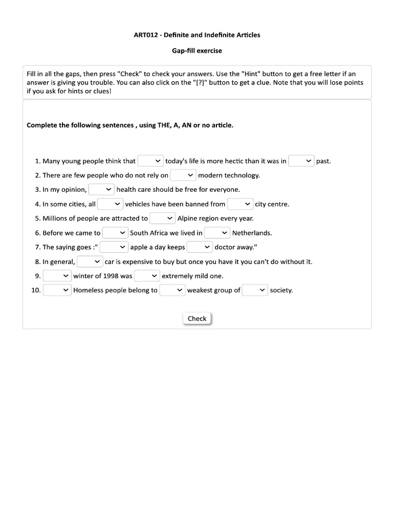 Definite Indefinite Articles 2 Exercise Pdf
