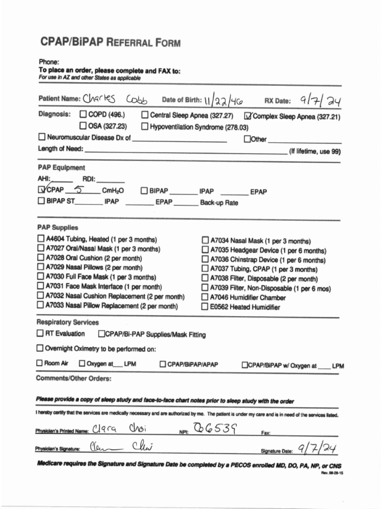 Sample CPAP Prescription 4 | PDF