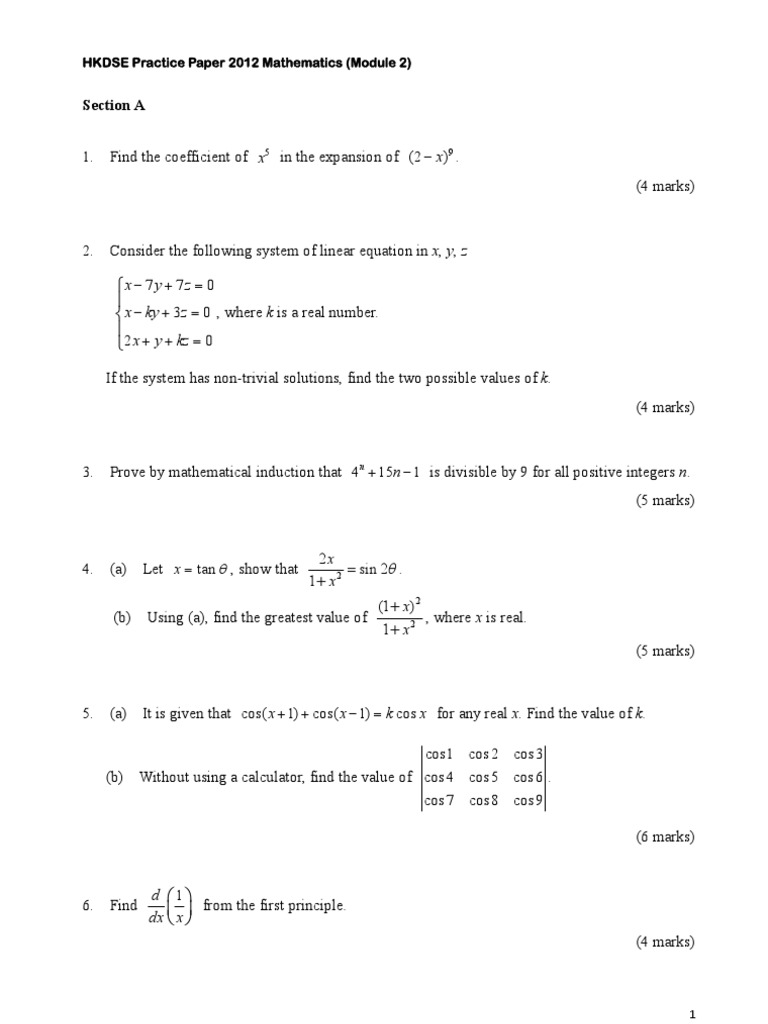 HKDSE 2012 Math Practice Paper | PDF | Trigonometric Functions ...
